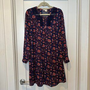 Anthropologie Navy and Red Patterned Dress
